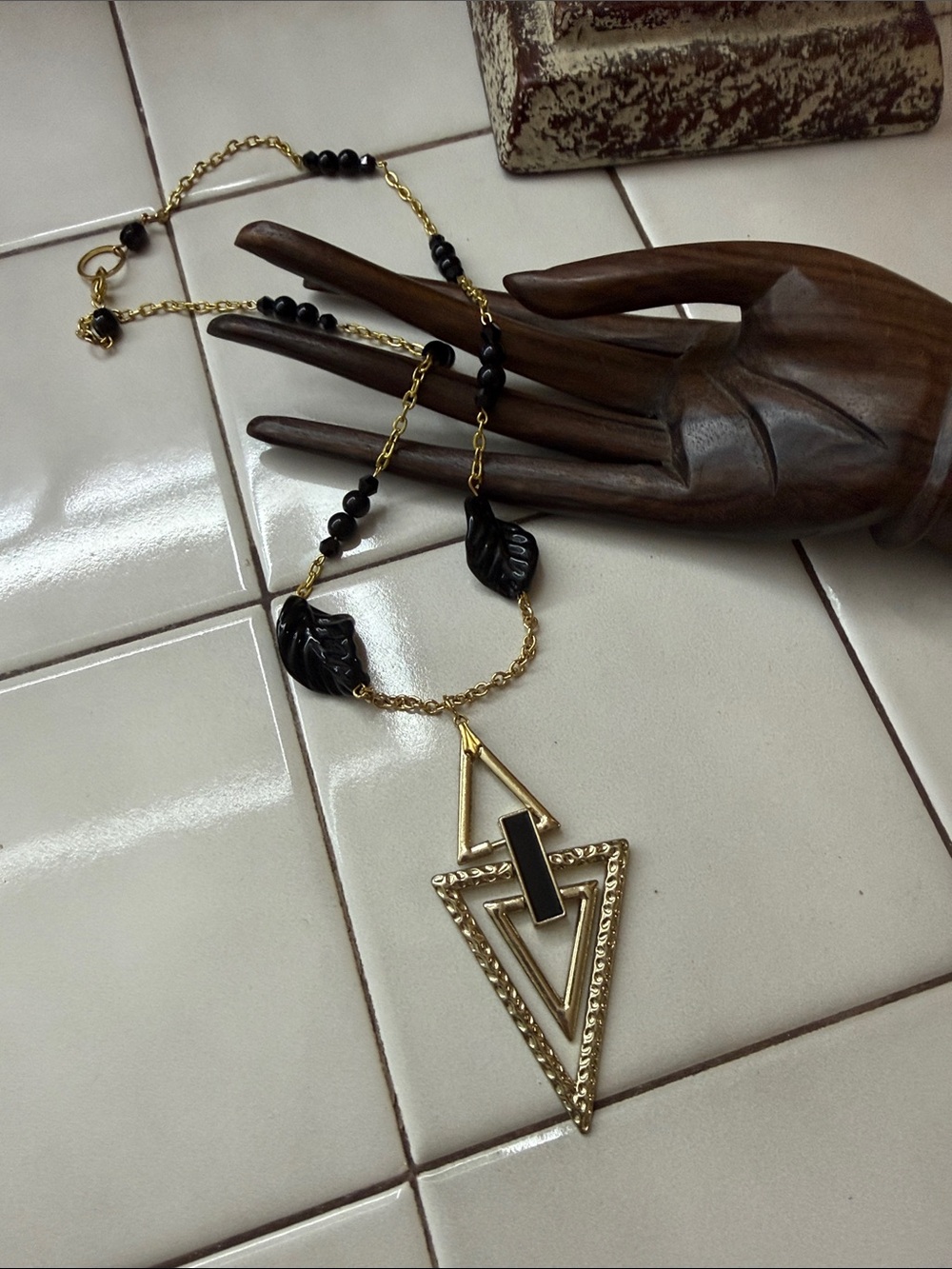 Gold and Black Geometric Pendant Necklace - Women Jewelry